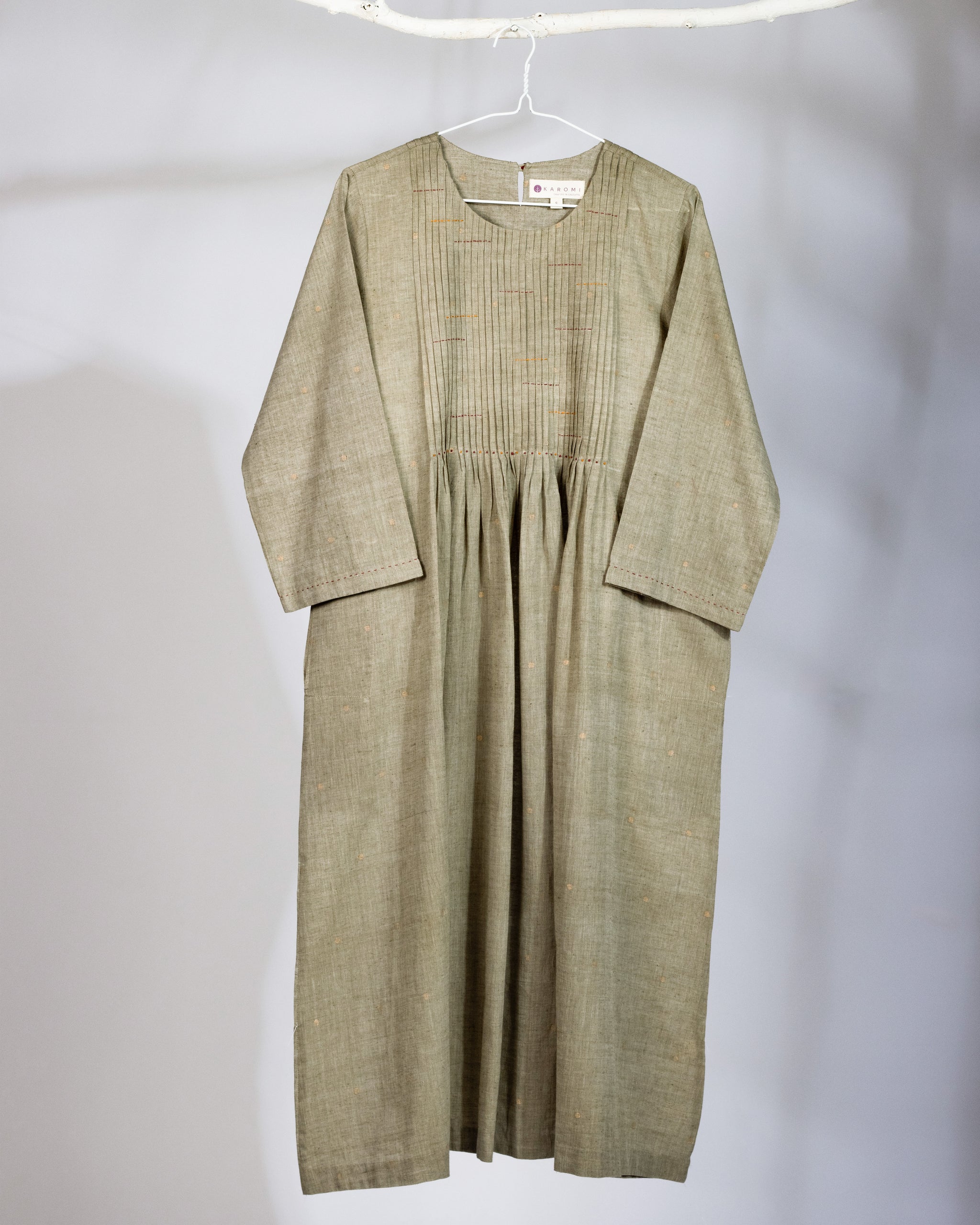 Handwoven pure cotton breezy dress- Grey/Taupe