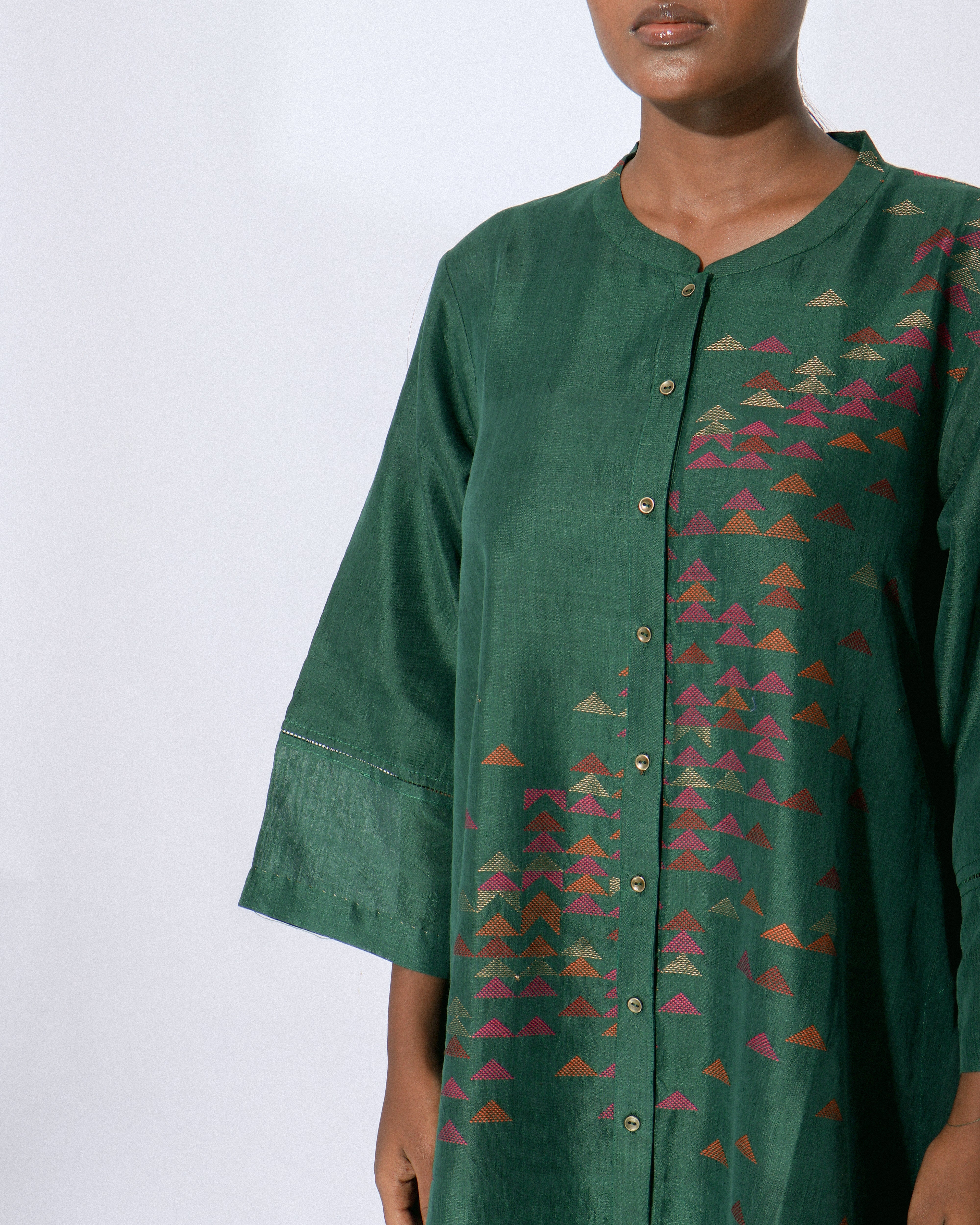 Stardust Emerald Front Open Placket Dress