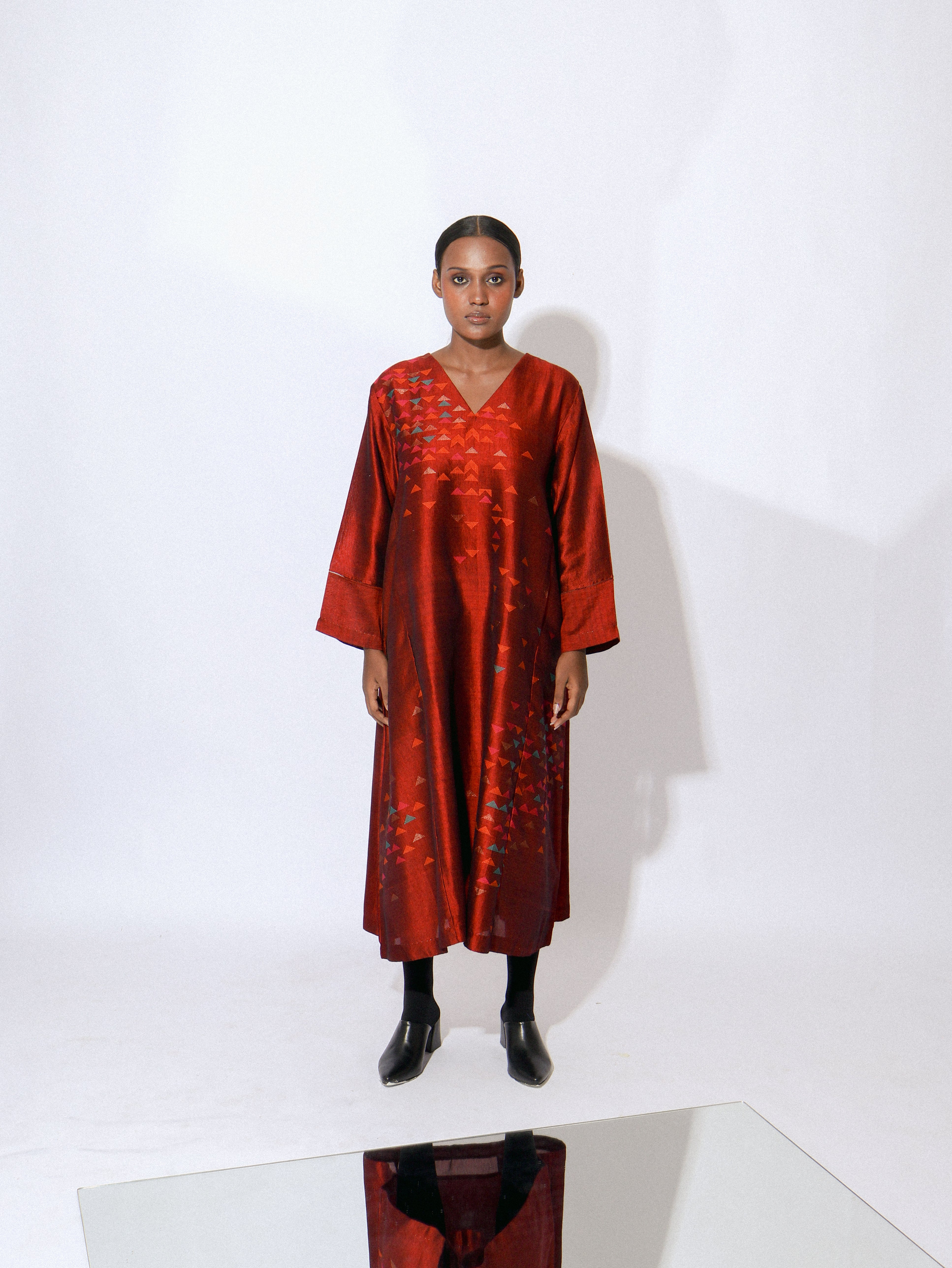 Stardust Ruby V Neck Panelled Dress