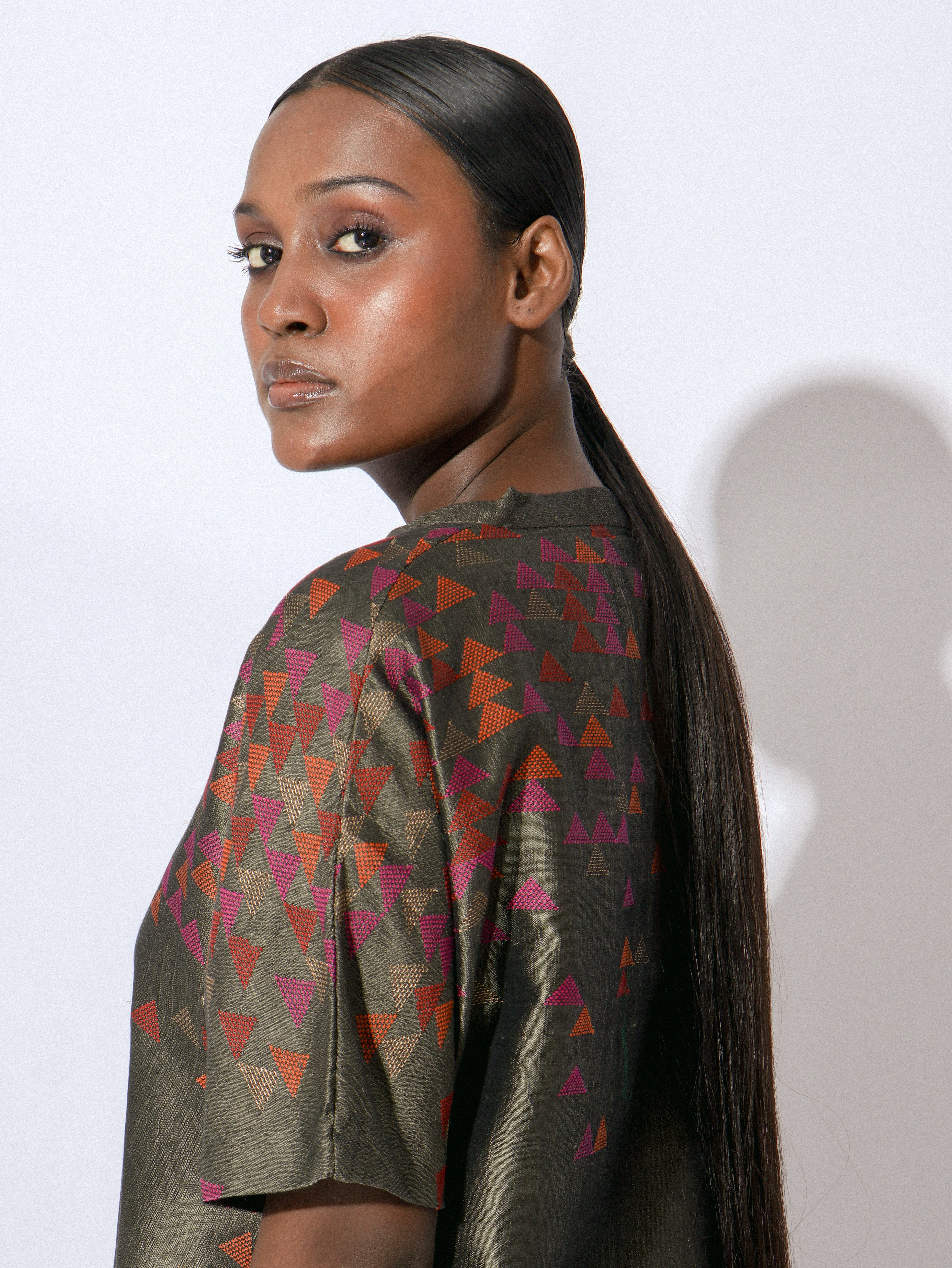 Stardust Greige Drop Shoulder Mandarin Dress