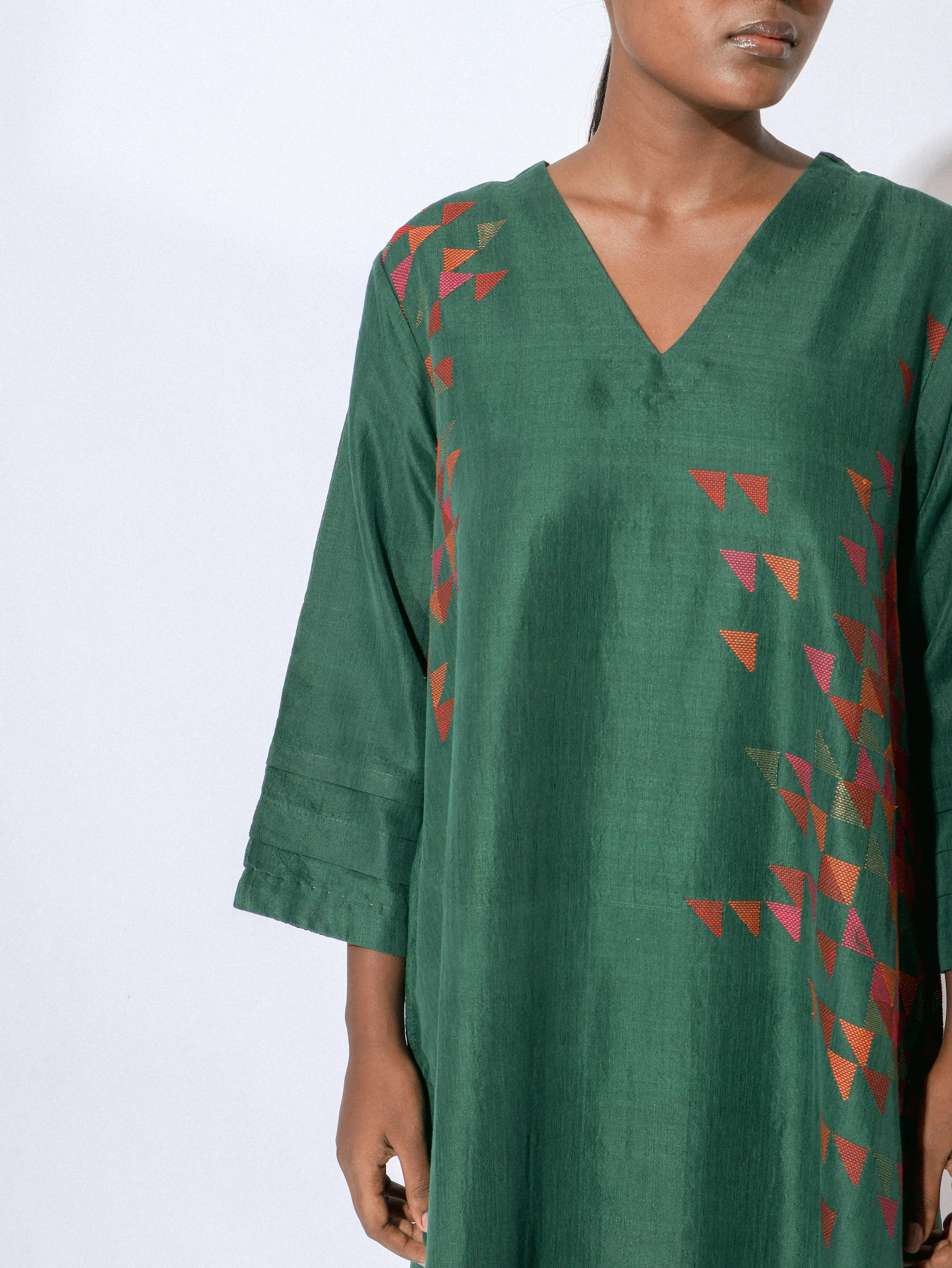 Stardust Emerald V-Neck A Line dress