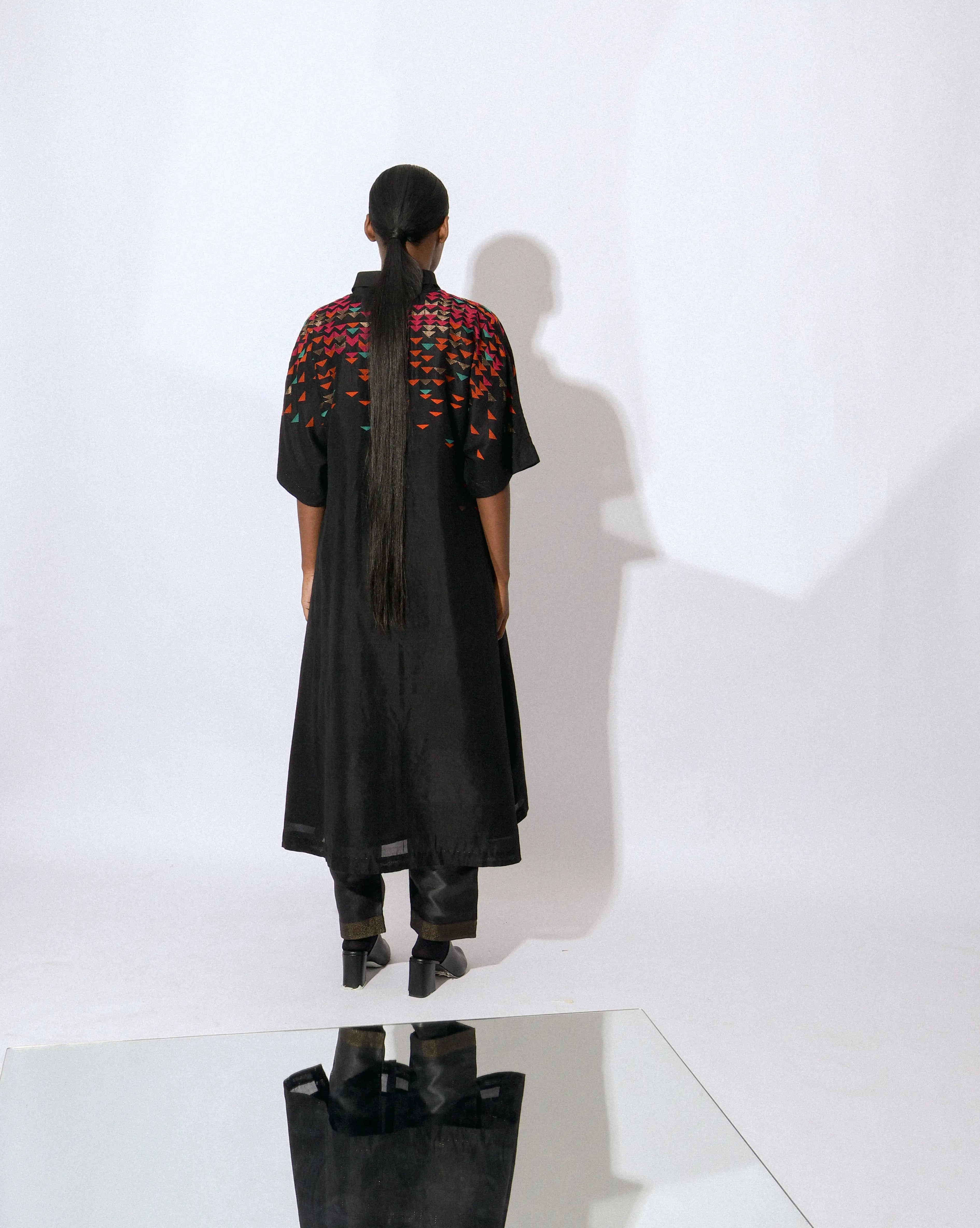 Stardust Onyx Shawl Collar A-Line Dress